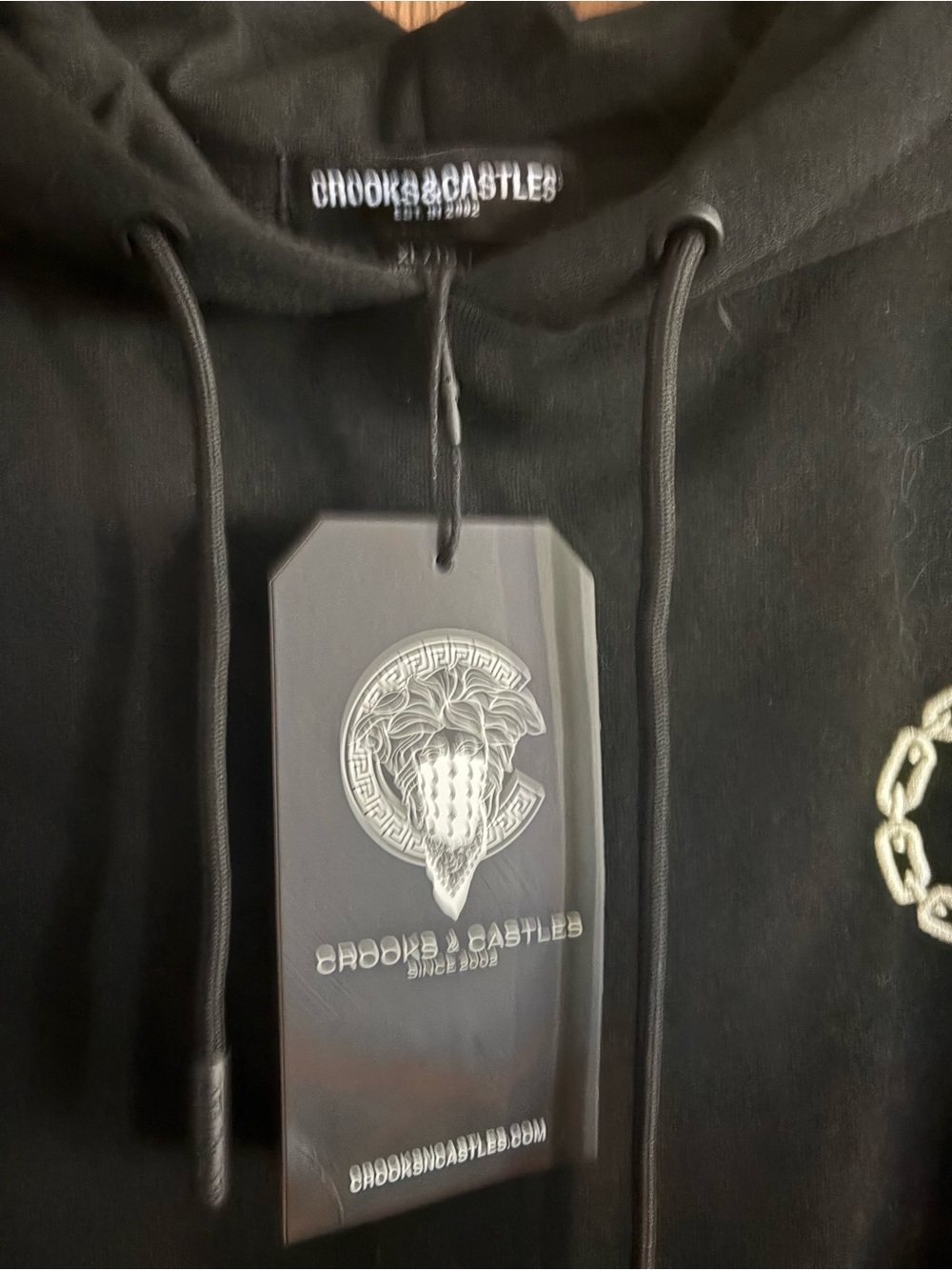 Crooks & Castles Black Pullover Hoodie with Logo Tag